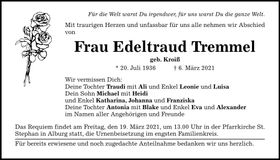 Traueranzeige Edeltraud Tremmel