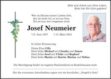 Traueranzeige Josef Neumeier