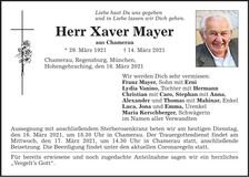 Traueranzeige Xaver Mayer