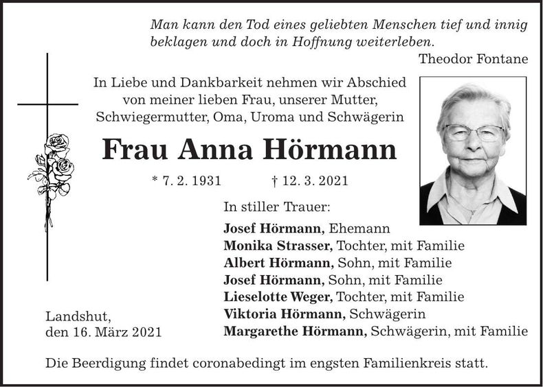 Traueranzeige Anna Hörmann