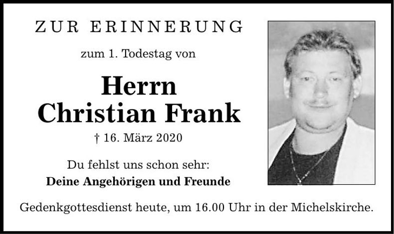 Traueranzeige Christian Frank