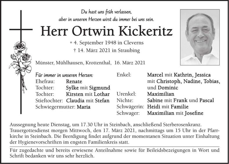 Traueranzeige Ortwin Kickeritz