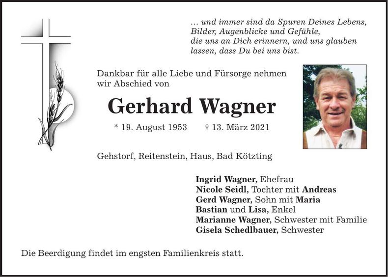 Traueranzeige Gerhard Wagner