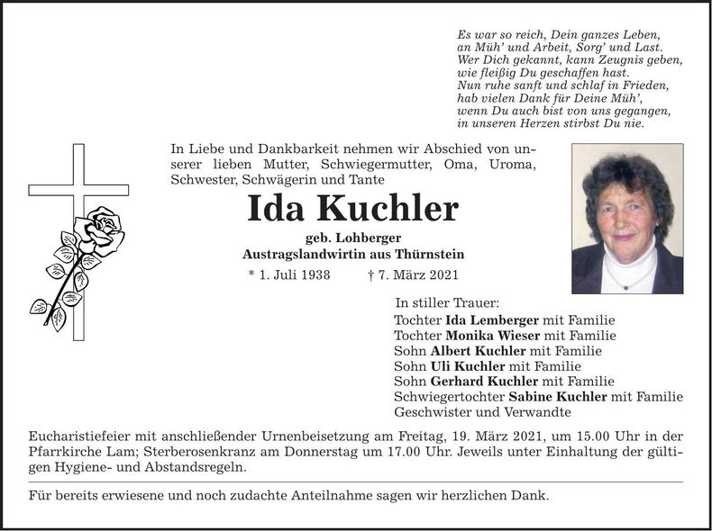 Traueranzeige Ida Kuchler