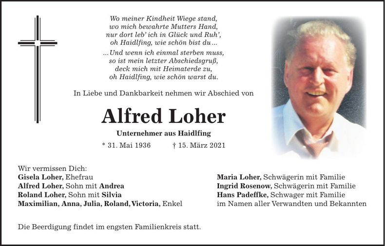 Traueranzeige Alfred Loher