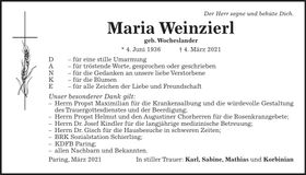 Traueranzeige Maria Weinzierl