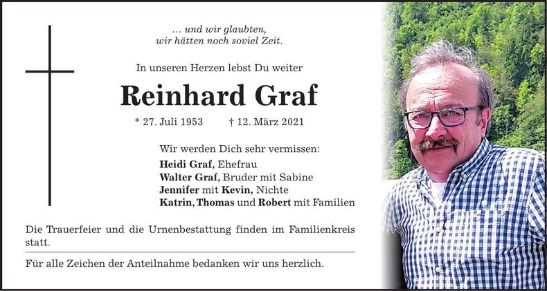 Traueranzeige Reinhard Graf