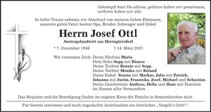 Traueranzeige Josef Ottl