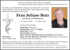 Traueranzeige Juliane Butz