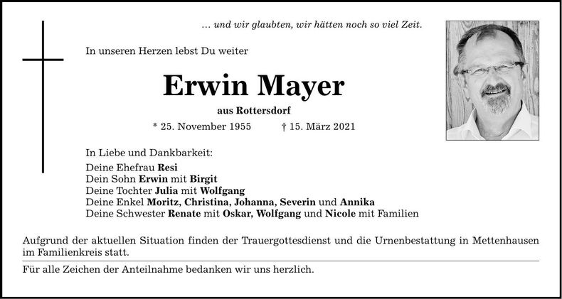 Traueranzeige Erwin Mayer