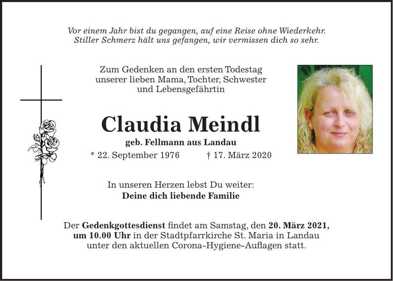 Traueranzeige Caludia Meindl