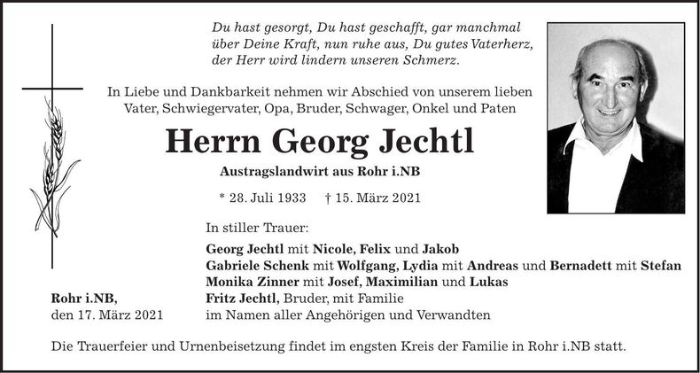 Traueranzeige Georg Jechtl