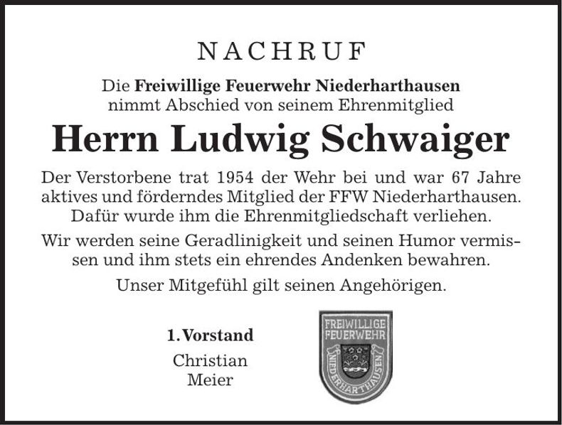 Traueranzeige Ludwig Schwaiger