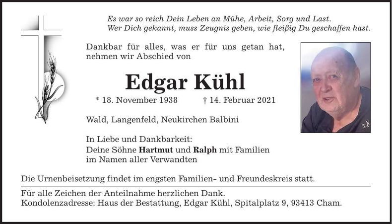 Traueranzeige Edgar Kühl