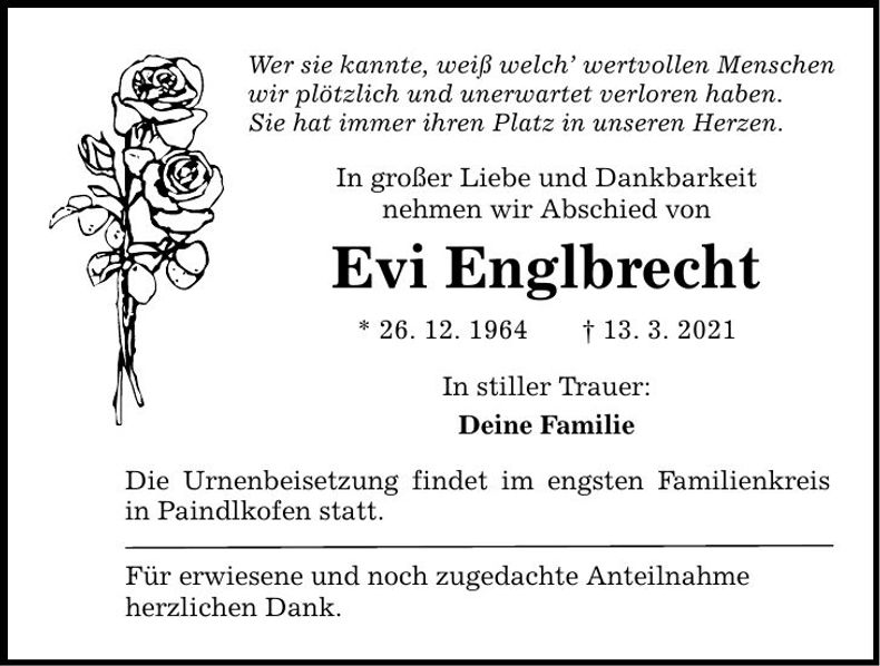 Traueranzeige Evi Englbrecht