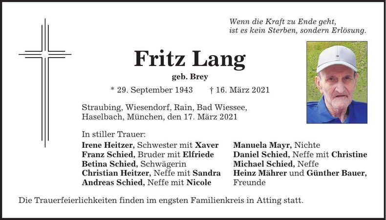 Traueranzeige Fritz Lang