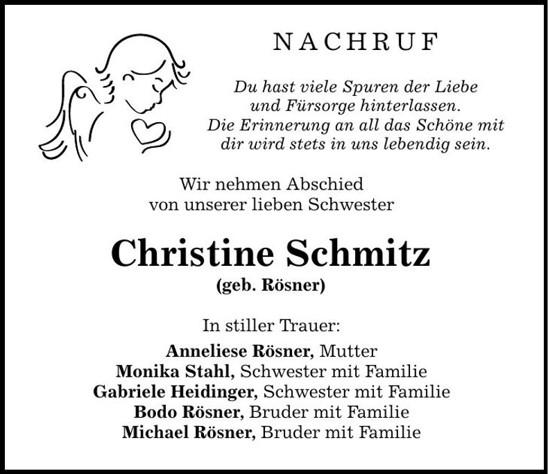 Traueranzeige Christine Schmitz