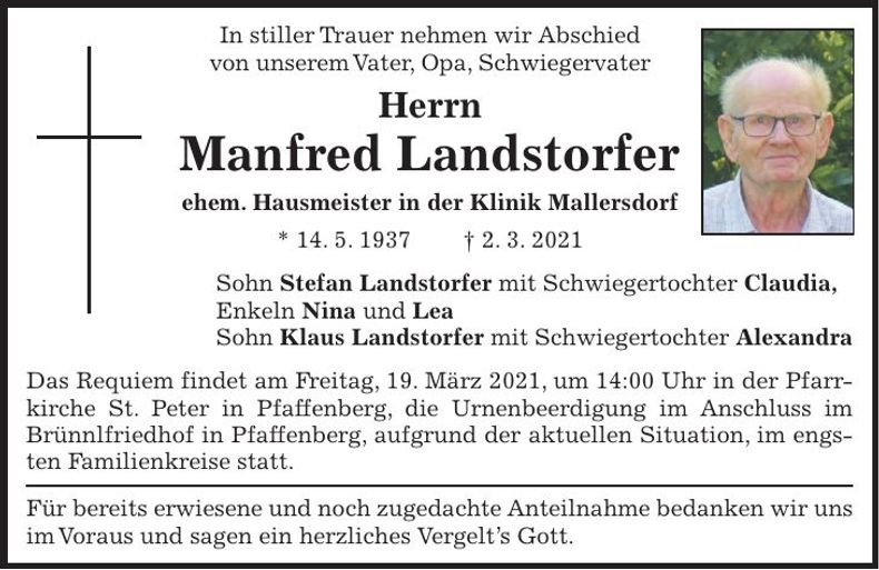 Traueranzeige Manfred Landstorfer