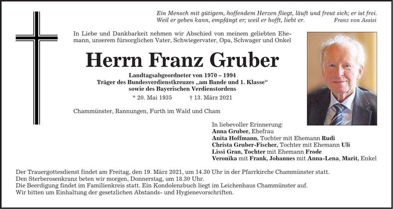Traueranzeige Franz Gruber