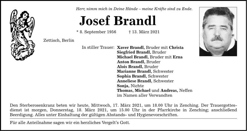 Traueranzeige Josef Brandl
