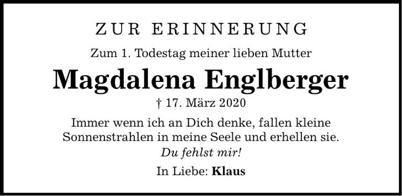 Traueranzeige Magdalena Englberger