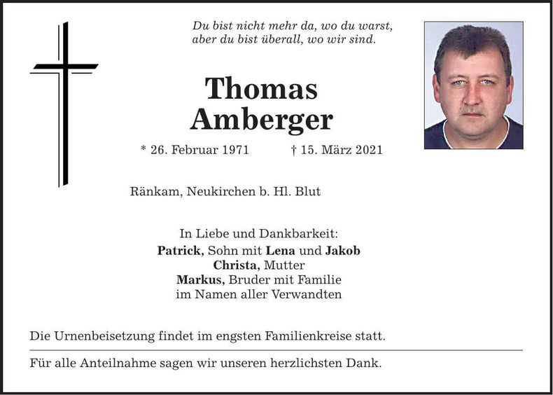 Traueranzeige Thomas Amberger