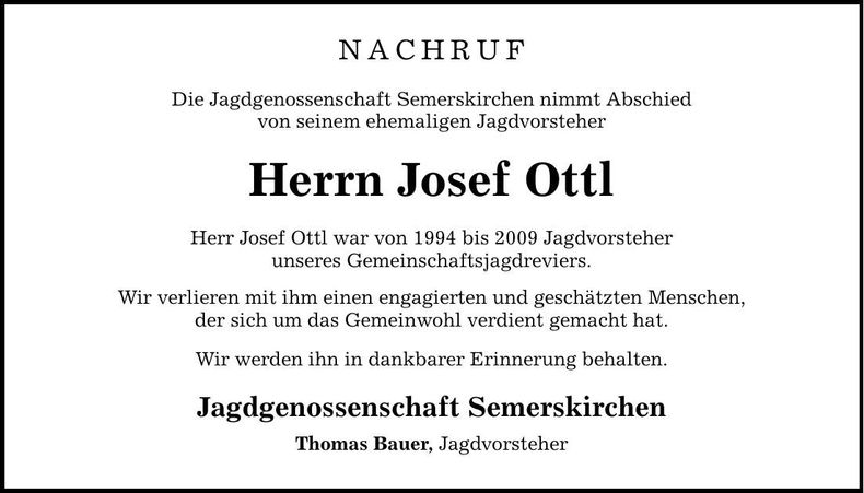 Traueranzeige Josef Ottl