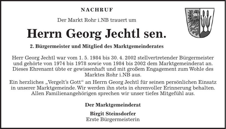 Traueranzeige Georg Jechtl