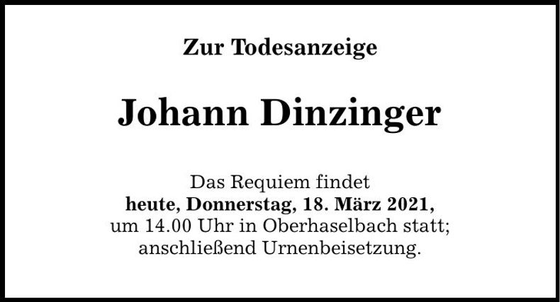 Traueranzeige Johann Dinzinger