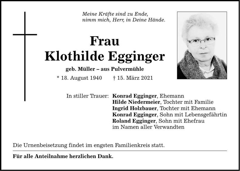 Traueranzeige Klothilde Egginger