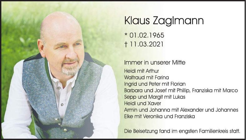 Traueranzeige Klaus Zaglmann