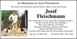 Traueranzeige Josef Fleischmann