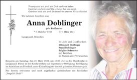 Traueranzeige Anna Doblinger