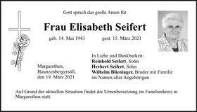 Traueranzeige Elisabeth Seifert