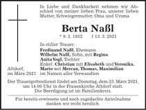 Traueranzeige Berta Naßl