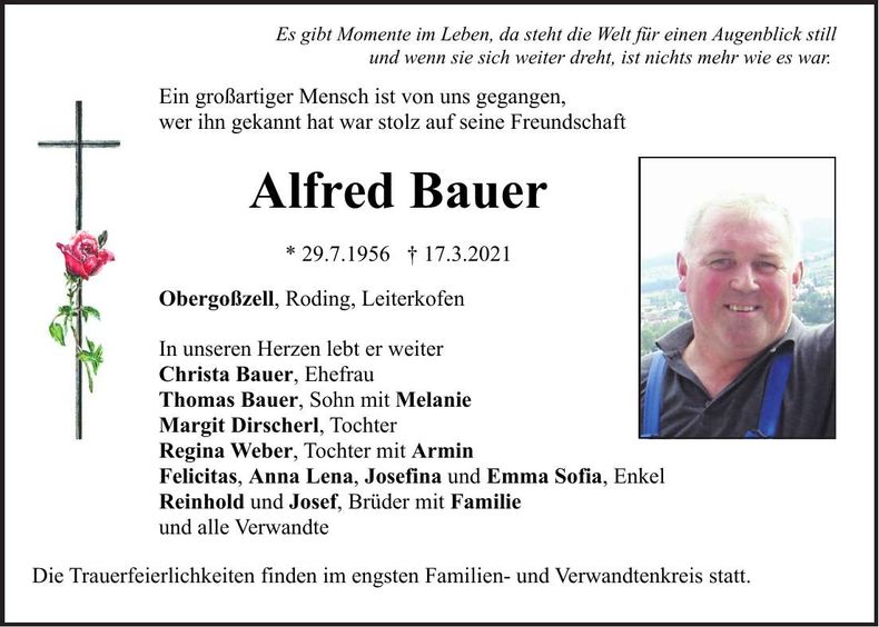 Traueranzeige Alfred Bauer