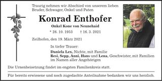 Traueranzeige Konrad Enthofer
