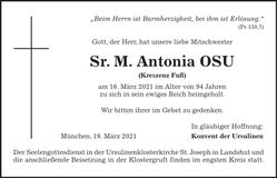 Traueranzeige Kreszenz Fuß
