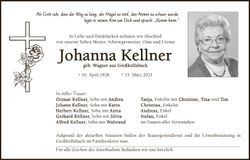 Traueranzeige Johanna Kellner