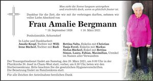 Traueranzeige Amalie Bergmann