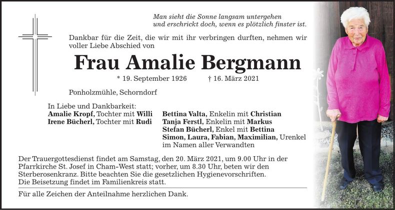 Traueranzeige Amalie Bergmann