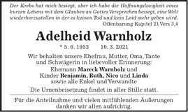 Traueranzeige Adelheid Warnholz