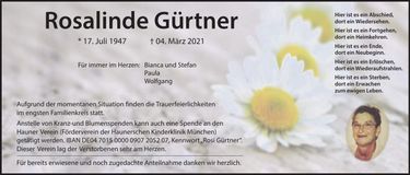 Traueranzeige Rosalinde Gürtner