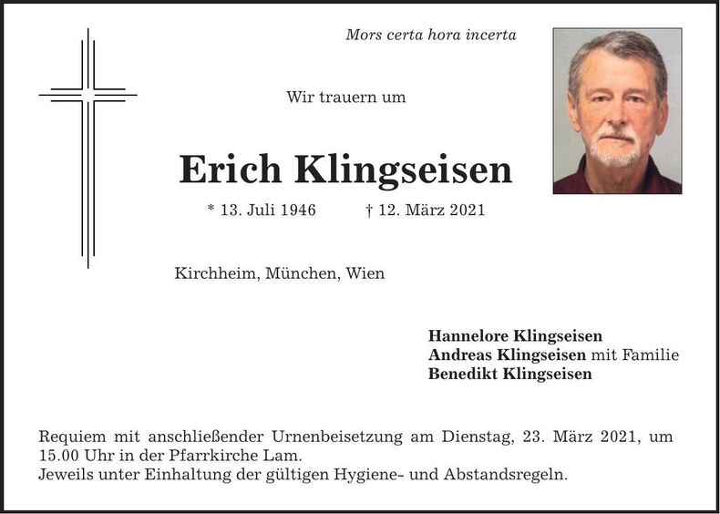 Traueranzeige Erich Klingseisen