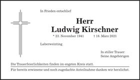Traueranzeige Ludwig Kirschner