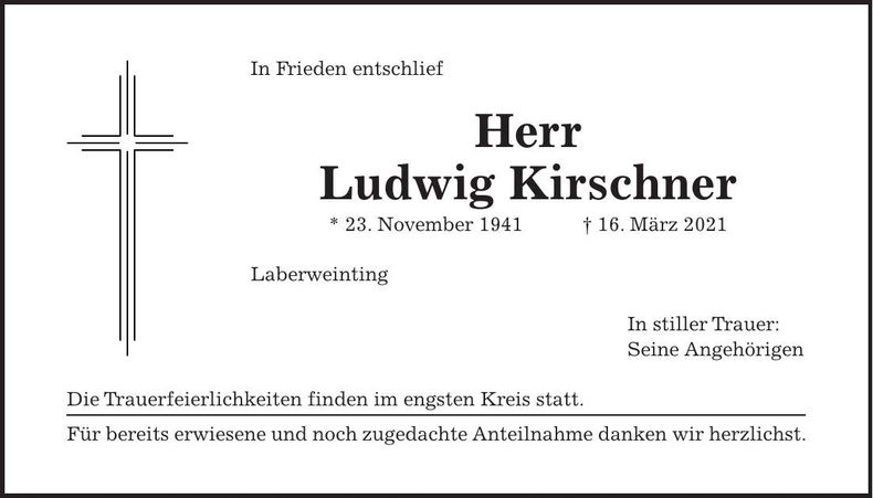 Traueranzeige Ludwig Kirschner