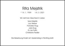 Traueranzeige Rita Mejstrik