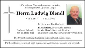 Traueranzeige Ludwig Blendl