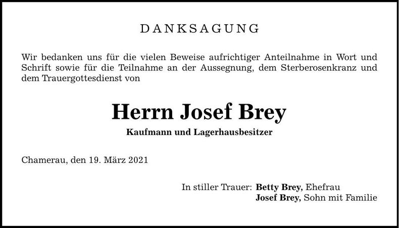 Traueranzeige Josef Brey