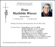 Traueranzeige Mathilde Wieser